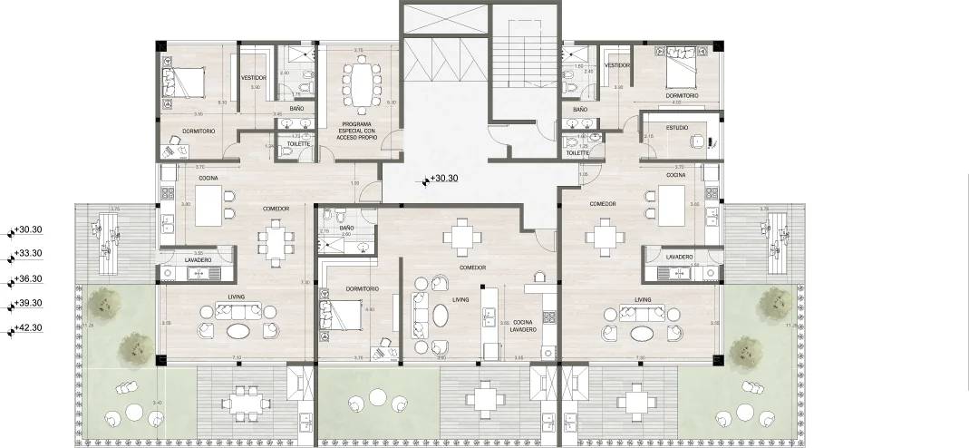 Tipología 1 — planta familiar de 3 a 6 habitantes