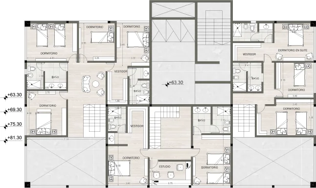 Tipología 3b — dúplex, planta alta con áreas privadas